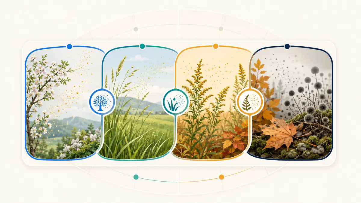 Allergy seasons chart showing tree, grass, weed, ragweed, and mold timing across the months of the year